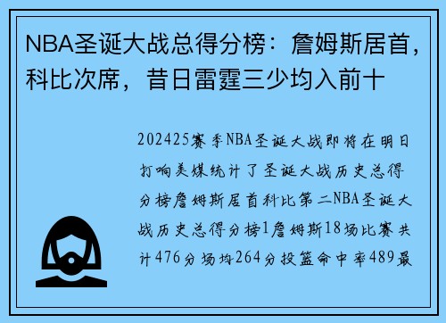 NBA圣诞大战总得分榜：詹姆斯居首，科比次席，昔日雷霆三少均入前十