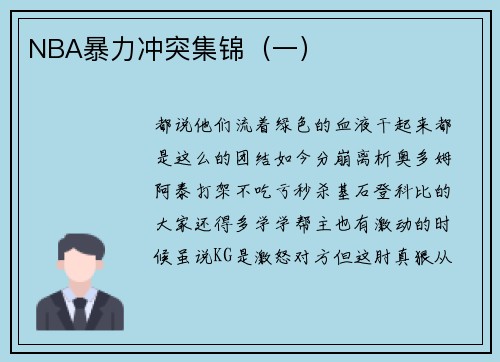 NBA暴力冲突集锦（一）
