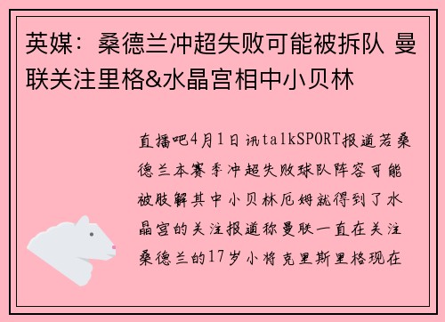 英媒：桑德兰冲超失败可能被拆队 曼联关注里格&水晶宫相中小贝林